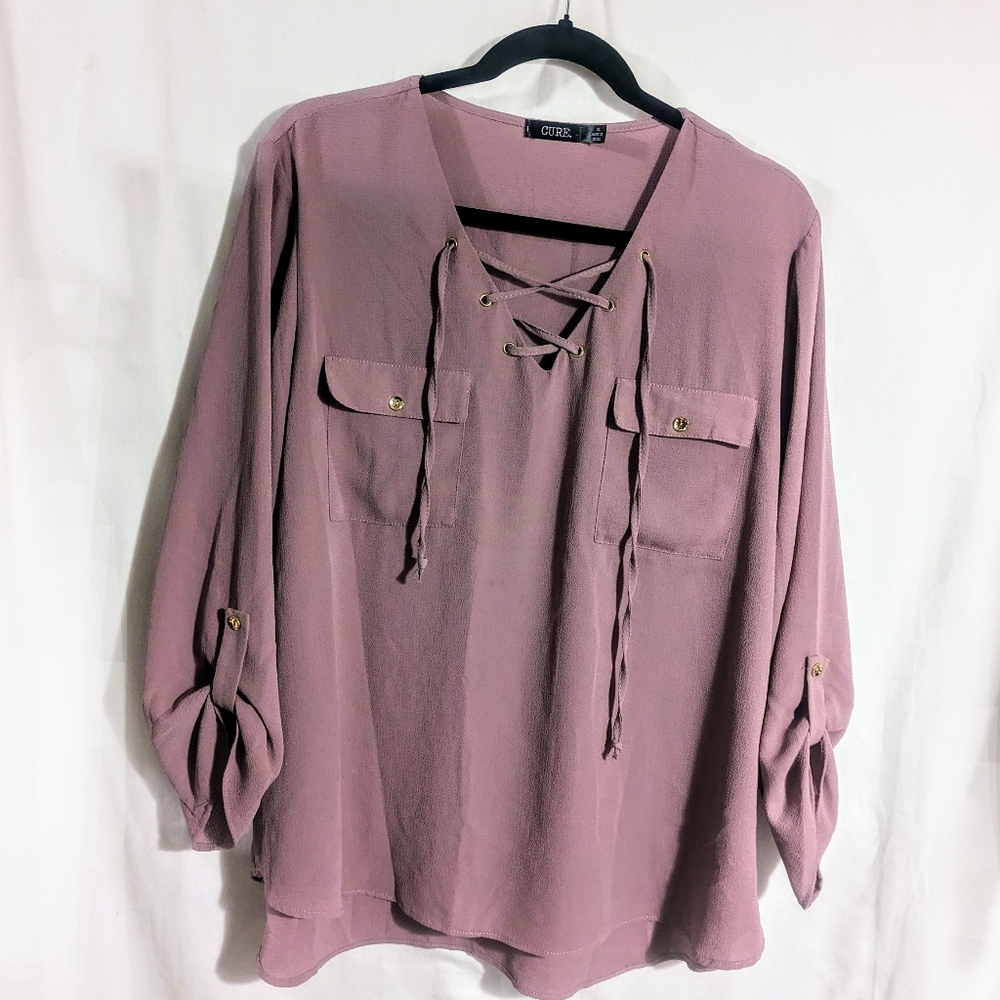 CURE. Purple Lace Up w/ High Low Sleeves Size XL